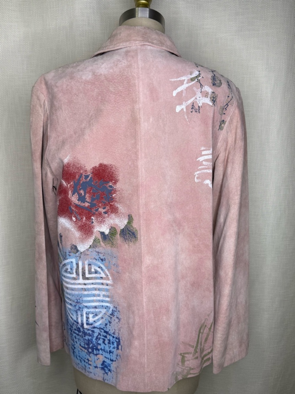 Chico’s Pink Leather Jacket Size 0 Floral Embroidered Button Front Chic - Picture 5 of 8